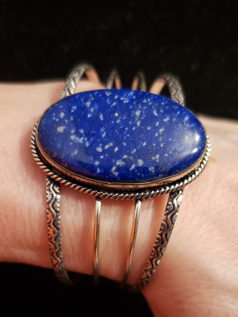 NEW Lapis Lazuli & 925 Stamped Silver Adjustable Cuff Bracelet. Boho Standout!